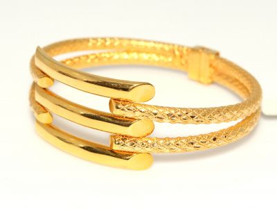 22K Gold Snake Skin Patterned Bar Bangle Bracelet - 3