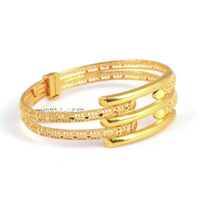 22K Gold Snake Skin Patterned Bar Bangle Bracelet - 1