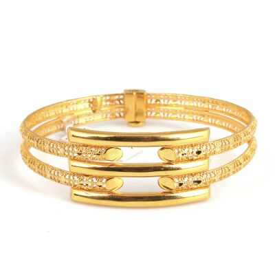 22K Gold Snake Skin Patterned Bar Bangle Bracelet - 2