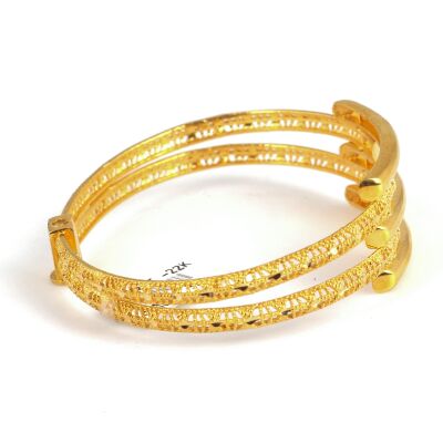 22K Gold Snake Skin Patterned Bar Bangle Bracelet - 4