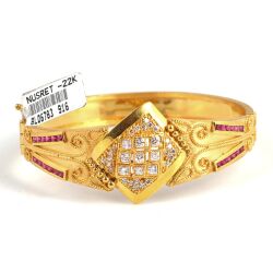 22K Gold Square Love Bangle Bracelet with Ruby & CZ's - 1