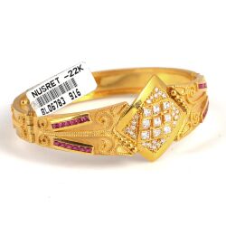 22K Gold Square Love Bangle Bracelet with Ruby & CZ's - 2