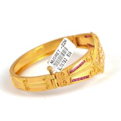 22K Gold Square Love Bangle Bracelet with Ruby & CZ's - 3