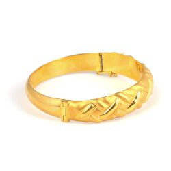 22K Gold X's Design Hinged Bangle Bracelet - 2