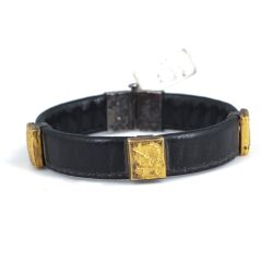 24K Gold & Silver Illustrated Leather Bracelet - Nusrettaki (1)