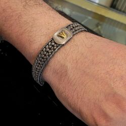 24K Gold & Silver Wire Knitting Men's Bracelet - Nusrettaki