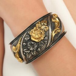 24K Gold and Sterling Silver Flower Inlaid Bracelet - Nusrettaki (1)