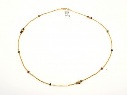 24K Gold Beads Strand Necklace with Rubbies & Emeralds - 3