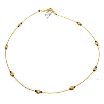 24K Gold Beads Strand Necklace with Sapphires - 1