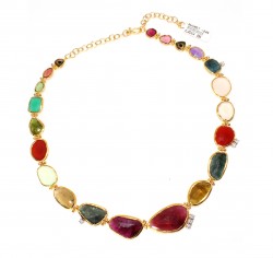 24K Gold Colorful Gemstones Strand Necklace - Nusrettaki (1)