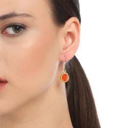 24K Gold Drop Earrings with Carnelian - Nusrettaki