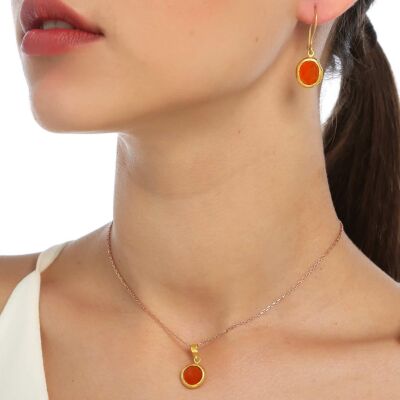 24K Gold Drop Earrings with Carnelian - 3