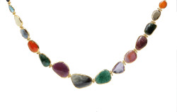 24K Gold Frame Handcrafted Colorful Gemstoned Necklace - 4