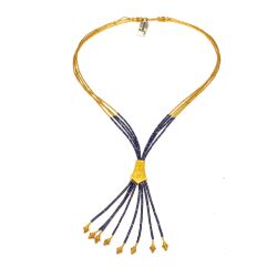 24K Gold & Lapis Tassel Necklace - Nusrettaki (1)