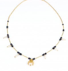 24K Gold Pearl and Sapphire Necklace - Nusrettaki (1)