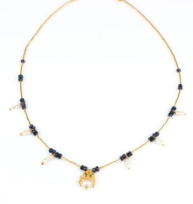 24K Gold Pearl and Sapphire Necklace - 2