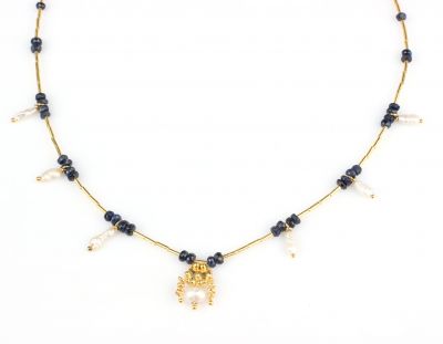 24K Gold Pearl and Sapphire Necklace - 3