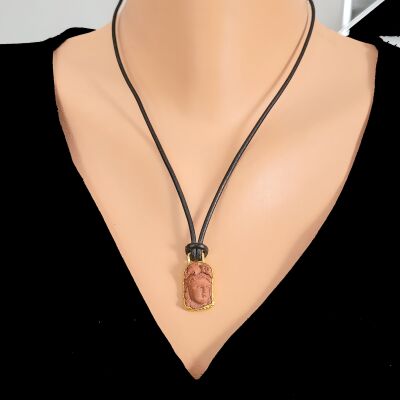 24K Gold Red Ceramic Pendant Necklace - 1