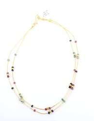 24K Gold Ruby, Emerald, Sapphire Tube Necklace - 5