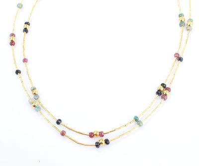 24K Gold Ruby, Emerald, Sapphire Tube Necklace - 6