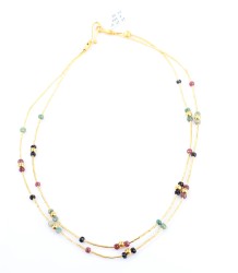 24K Gold Ruby, Emerald, Sapphire Tube Necklace - 4