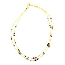 24K Gold Ruby, Emerald, Sapphire Tube Necklace - Nusrettaki