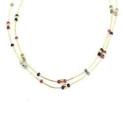 24K Gold Ruby, Emerald, Sapphire Tube Necklace - 7