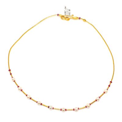 24K Gold Strand Dew Necklace with Pearls & Rubies - 1