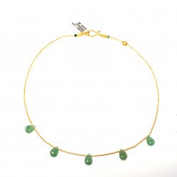 24K Gold Strand Necklace with Emerald Drops - 3