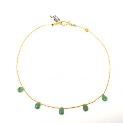 24K Gold Strand Necklace with Emerald Drops - 3