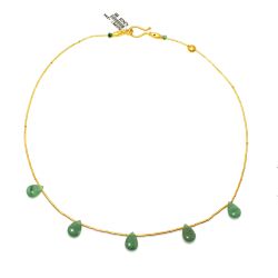 24K Gold Strand Necklace with Emerald Drops - Nusrettaki