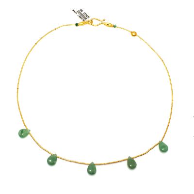 24K Gold Strand Necklace with Emerald Drops - 1