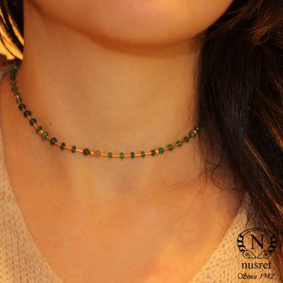 24K Gold Strand Necklace with Faceted Emeralds - 4