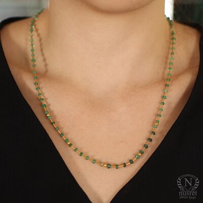 24K Gold Strand Necklace with Faceted Emeralds - 5