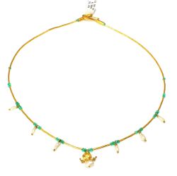 24K Gold Strand Dew Necklace with Pearls & Emeralds - Nusrettaki