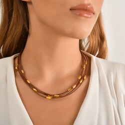 24K Gold Strand Necklace with Leather - Nusrettaki