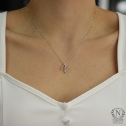 925 Sterling Silver N Letter Necklace - Nusrettaki