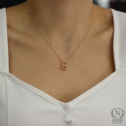 925 Sterling Silver S Letter Necklace - Nusrettaki