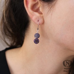 925 Silver Double Amethyst Earrings - Nusrettaki (1)