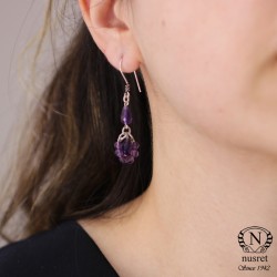 925 Silver Little Amethyst Hoop Earrings - Nusrettaki