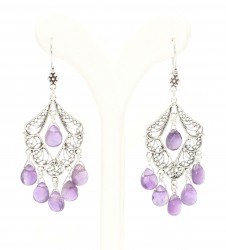 925 Sterling Silver Filigree Chandelier Earring with Amethyst - Nusrettaki (1)