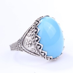 Sterling Silver Men Ring with Arizona Turquoise - Nusrettaki