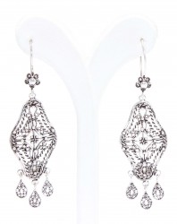 925 Silver Lace Patterned Scaled Dangle Filigree Earrings - Nusrettaki (1)