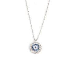 Sterling Silver Necklace, Flower Evil Eye, White Gold Vermeil - Nusrettaki (1)