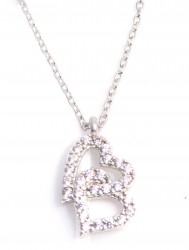 925 Sterling Silver Double Heart Necklace with White CZ - Nusrettaki (1)