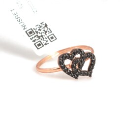 925 Sterling Silver Intimate Hearts Ring with Black CZ - Nusrettaki (1)