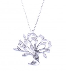 Sterling Silver Plane Tree Pendant Necklace, White Gold Vermeil - Nusrettaki