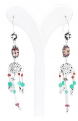 925 Silver Spongy Ball & Agate Stoned Filigree Dangle Earrings - Nusrettaki (1)