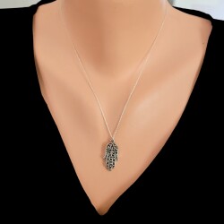 Silver Hamsa Faith Design Necklace - Nusrettaki