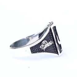 Silver Ottoman Signed & Vav & Elif Arabic Letter Design Men's Ring - Nusrettaki (1)